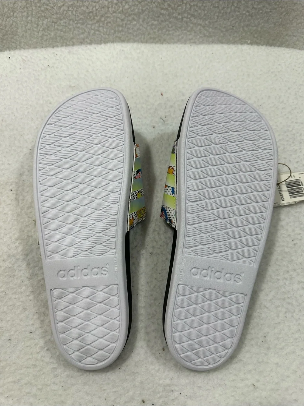 Adidas Black Slide Sandals with Pastel Multi-Color Strap